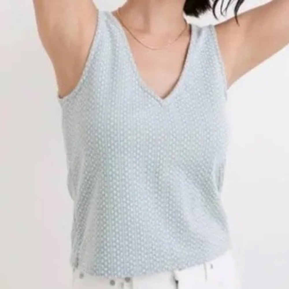 Madewell Green Diamond Pattern V-Neck Cutout Back Crop Tank Top XL KF4283